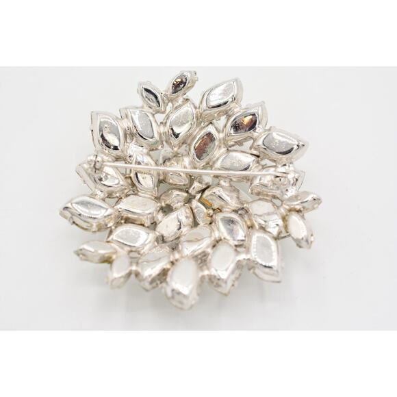 Vintage Crystal Flower Pin Brooch Rhinestone Baguette Large Silver Shiny Bin5A - Picture 11 of 12